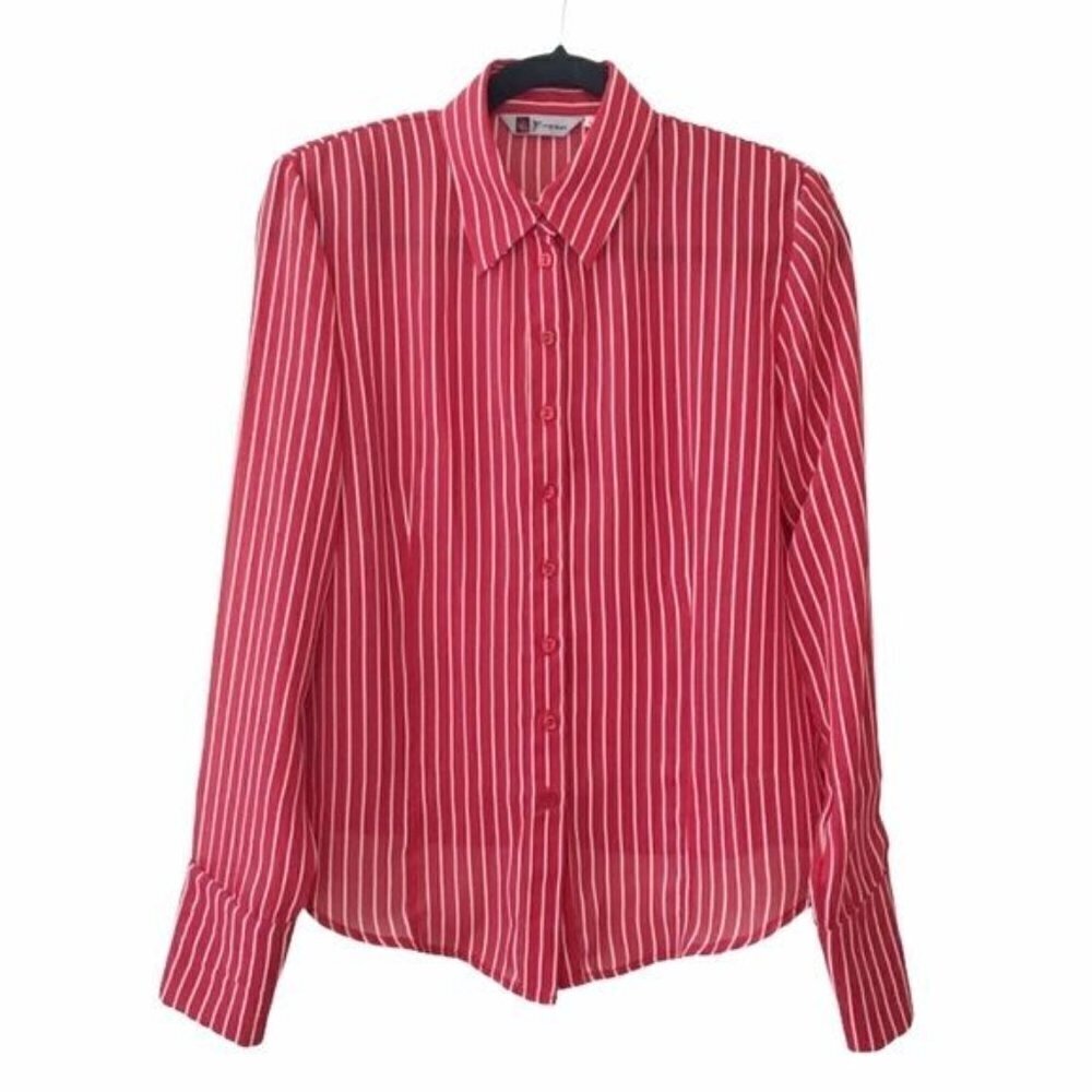 Fresa Red Pinstripe Long Sleeve Button Up Shirt Approx Medium